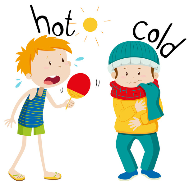 Opposite adjectives hot and cold - Vector, Image