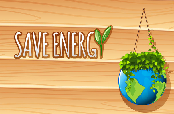 Save energy poster with globe and plants - Vector, Image
