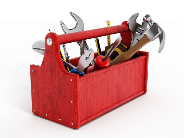 Red toolbox full of hand tools - 写真・画像