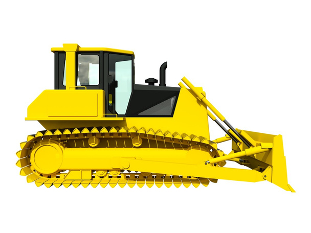 Three-dimensional raster illustration of a bulldozer. Yellow bulldozer. Construction machinery. - Photo, Image