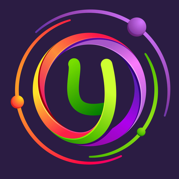 Логотип літери Y з атомами орбіт
. - Вектор, зображення