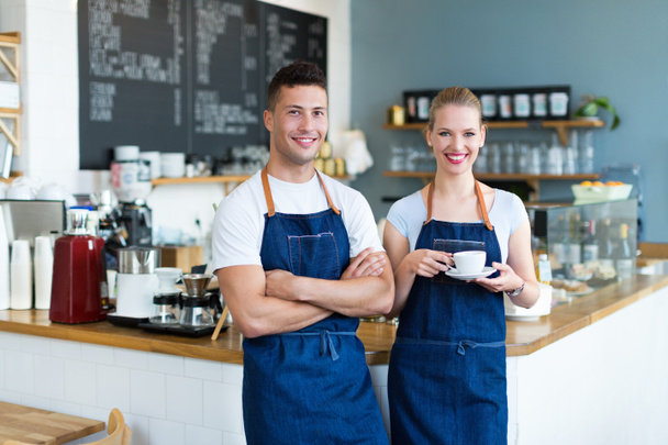 Small business owners in coffee shop - Fotoğraf, Görsel