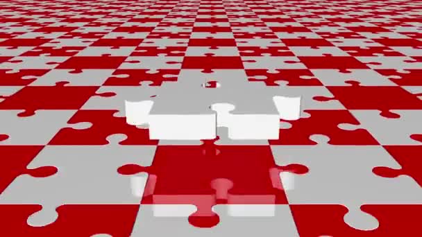 Flying puzzle piece in white on red and white colors - Footage, Video