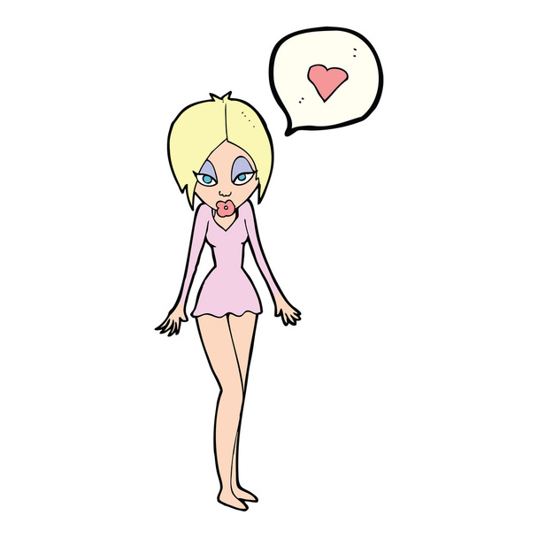 γυναίκα κινουμένων σχεδίων με αγάπη καρδιά - Διάνυσμα, εικόνα
