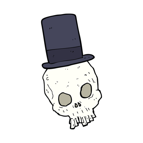 crânio dos desenhos animados usando chapéu superior
 - Vetor, Imagem