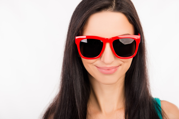 Happy young asian woman smiling with red glasses - Valokuva, kuva