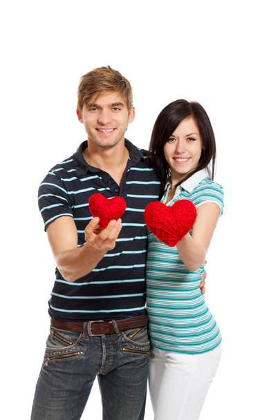 Young love couple holding red heart - Photo, Image