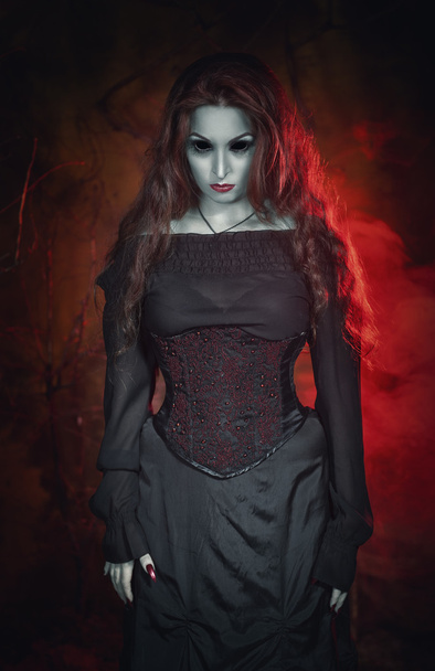 Terrível bela bruxa do dia das bruxas com cabelos longos
 - Foto, Imagem