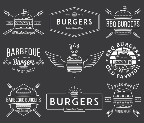 Fast food badges and icons white on black 2 - Vector, imagen