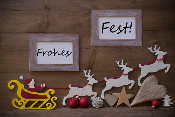 Санты Клауса Сани, Frame With Frohes Fest означает Счастливого Рождества
 - Фото, изображение