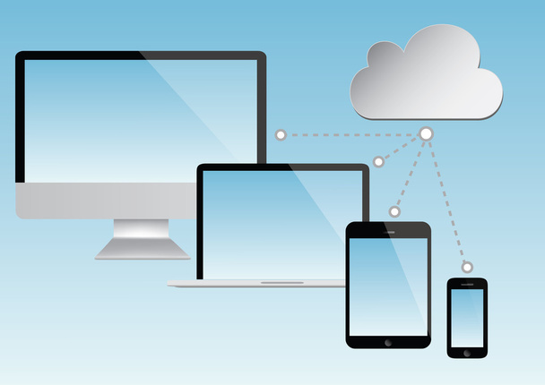 Cloud computing - laptopa, tabletki i smartphone wektor - Wektor, obraz