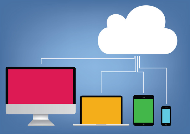 Cloud computing - notebooku, tabletu a smartphone vektor - Vektor, obrázek