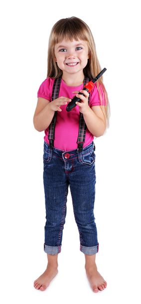 Little girl with toy tools isolated - Foto, Imagem