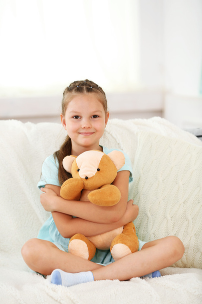 Beautiful little girl with teddy bear  - Fotoğraf, Görsel