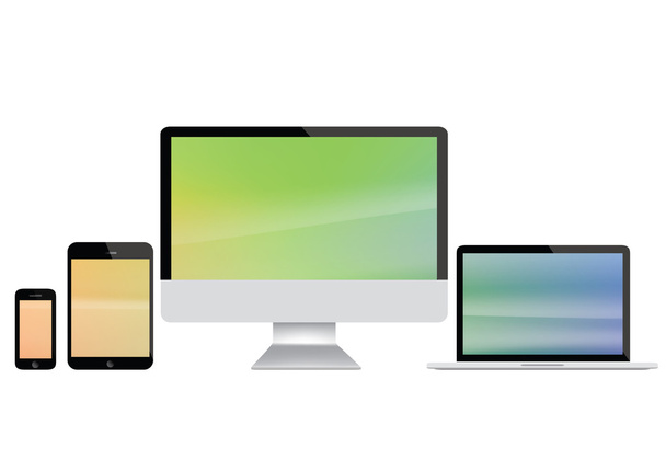 Computer screen, laptop, tablet and smart phone illustration with colored display - Photo, Image