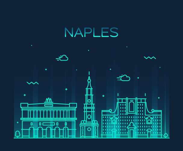 Naples skyline silhouette vector linear style - Vector, Image