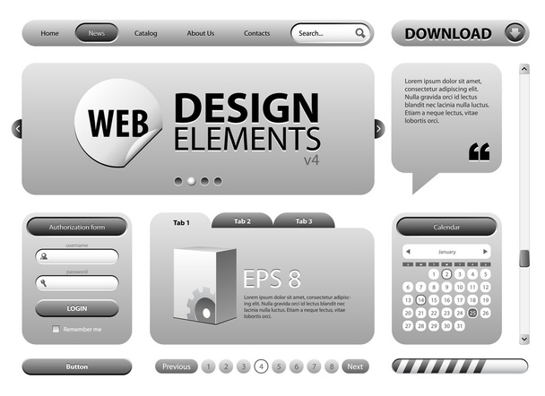 Round Corner Web Design Graphite Gray Elements - Vetor, Imagem