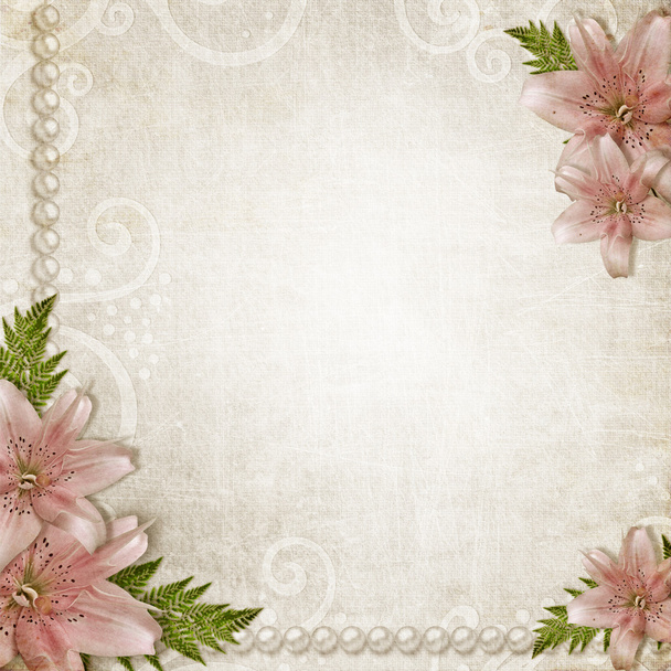 Paper grunge background with pink lily - Фото, изображение