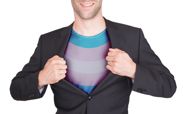Costume d'ouverture homme d'affaires pour révéler chemise avec drapeau
 - Photo, image