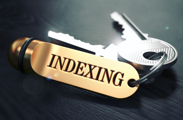 Indexing - Bunch of Keys with Text on Golden Keychain. - Foto, afbeelding