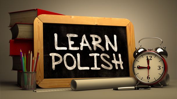 Learn Polish - Chalkboard with Hand Drawn Text. - Φωτογραφία, εικόνα