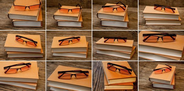 zestaw książek i okulary na stole - Zdjęcie, obraz
