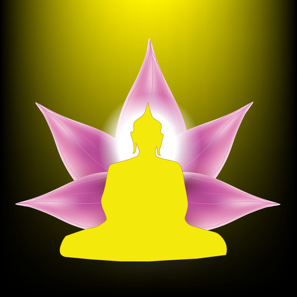 Silhouet van Boeddha zit met lotus bloemblaadjes - Vector, afbeelding