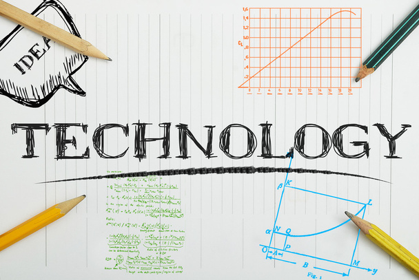 σημειωματάριο χαρτί με επιγραφή τεχνολογία, επιχειρηματική ιδέα - Φωτογραφία, εικόνα