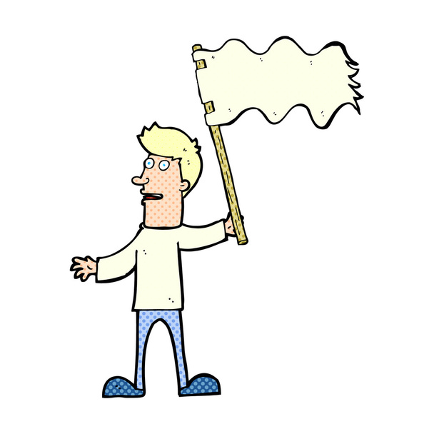 cartoon man waving white flag - Vetor, Imagem