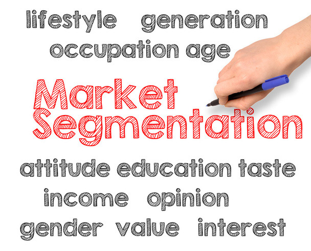 Concepto de segmentación del mercado escrito a mano sobre fondo blanco
 - Foto, imagen