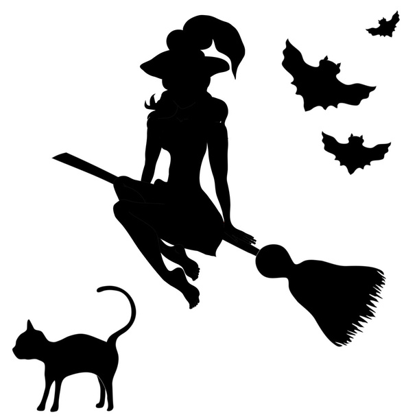 Ведьма на чистильщике и тыкве
 - Вектор,изображение