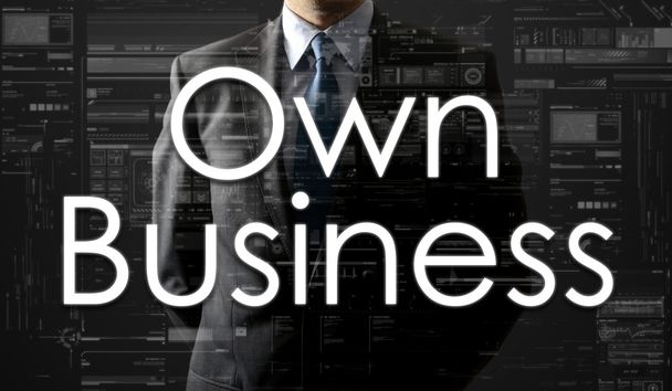 бизнесмен смотрит прямо в будущее, думая: Own Business
 - Фото, изображение