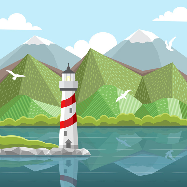 灯台とベクトルの風景 - ベクター画像