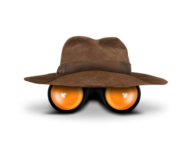 ハンターの帽子、双眼鏡 - 写真・画像