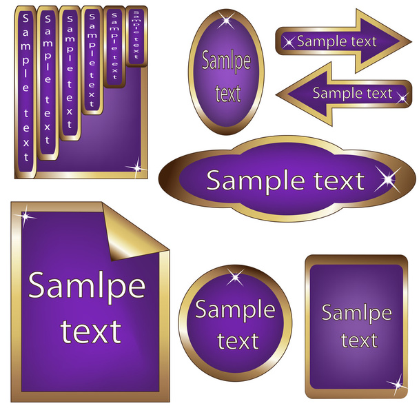 Vector set of violet and golden framed labels - Διάνυσμα, εικόνα