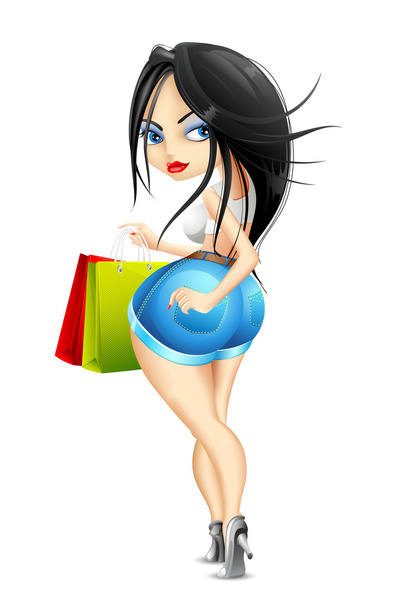 Sexy dama con bolsa de compras
 - Vector, imagen