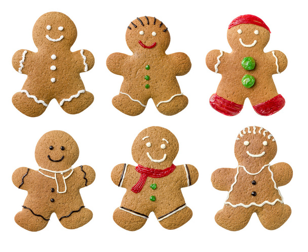 Collection of different gingerbread men on a white background - Photo, Image