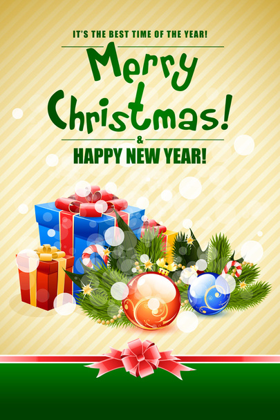 Fondo de Navidad con ramitas de abeto y decoraciones
 - Vector, imagen