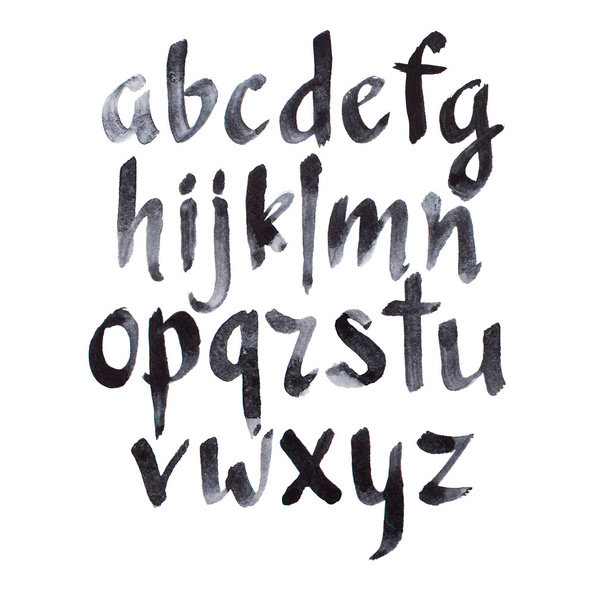Watercolor aquarelle font type handwritten hand drawn doodle abc alphabet lowercase letters. - Photo, Image