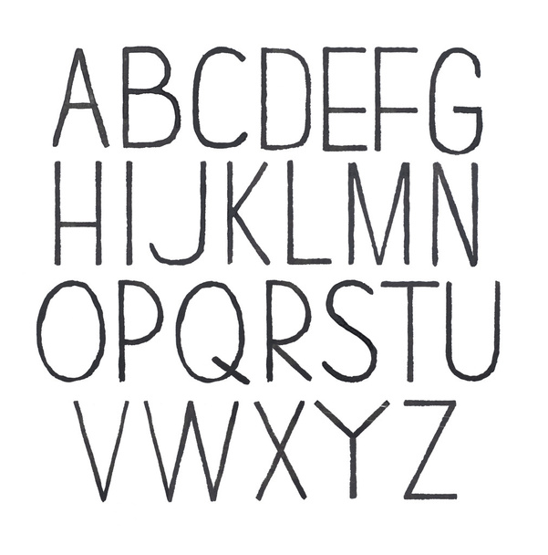 Aquarel aquarelle gewoon dunne lettertype type met de hand geschreven hand getrokken doodle abc alfabet hoofdletters - Foto, afbeelding