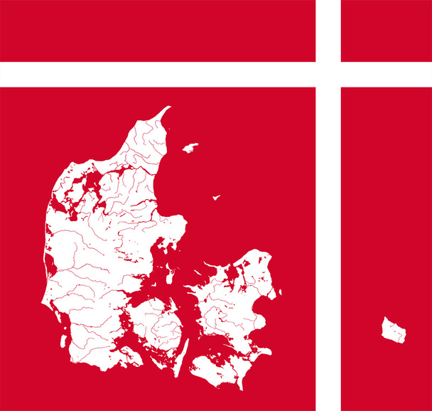 Карта Данії з озера і річки в колір Данська fla - Вектор, зображення