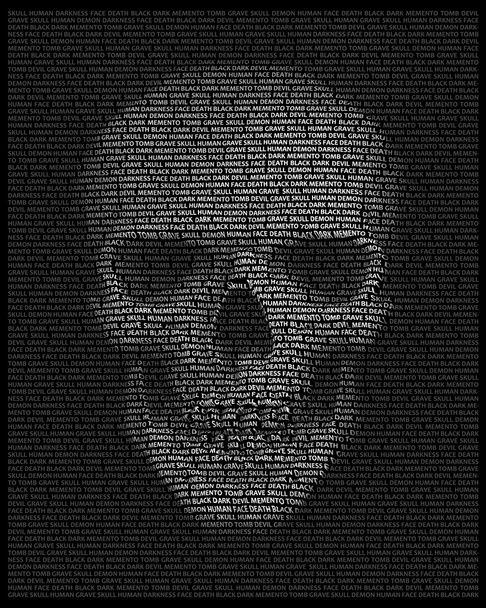 Crânio humano na tipografia. Crânio composto de palavras: morte, rosto
, - Foto, Imagem