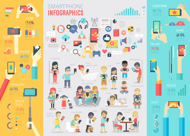 Smartphone Infographic set with charts and other elements. - Vektor, Bild