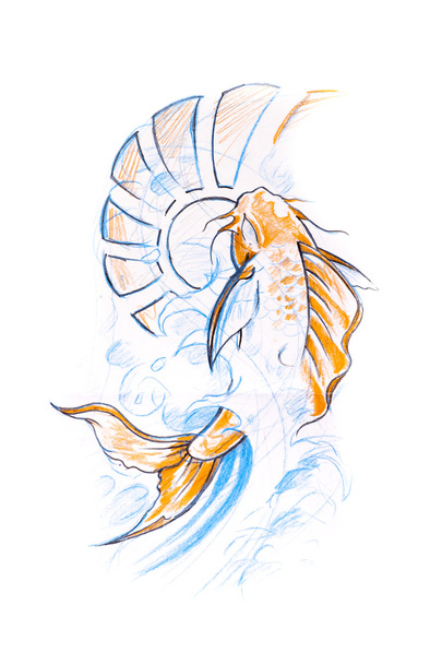 Tattoo art, sketch of a japanese fish - Foto, Imagem