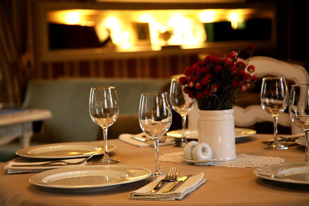 table setting in restaurant close up - Photo, image