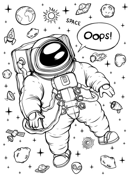 Astronaut floating. Black and white - Vector, imagen
