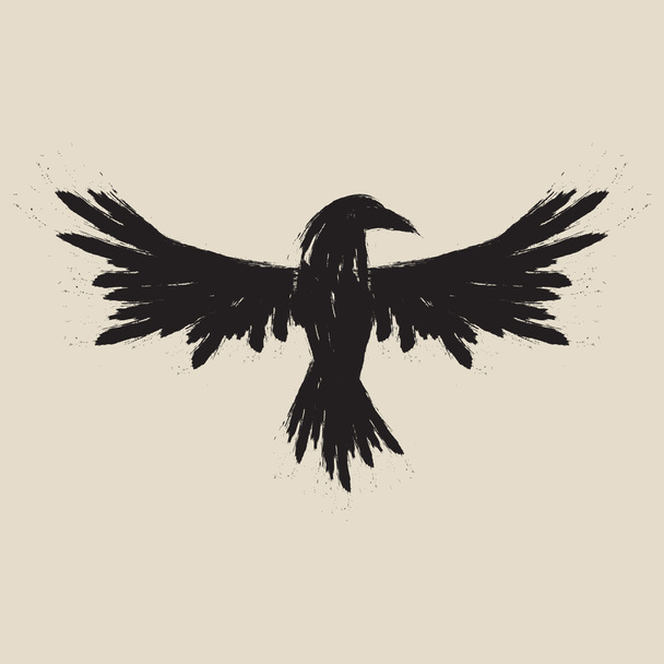 Black raven. Black bird sign. Vector illustration. - Vector, Image