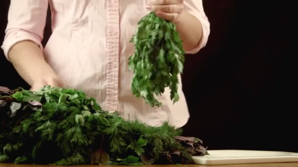 The girl sorts herbs - Footage, Video