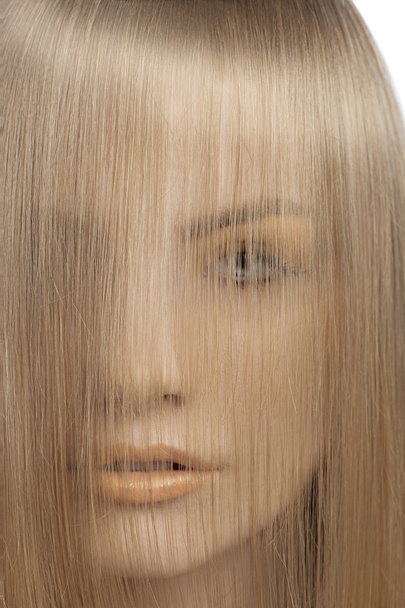 Retrato de mujer cubriendo la cara con cabello
 - Foto, Imagen
