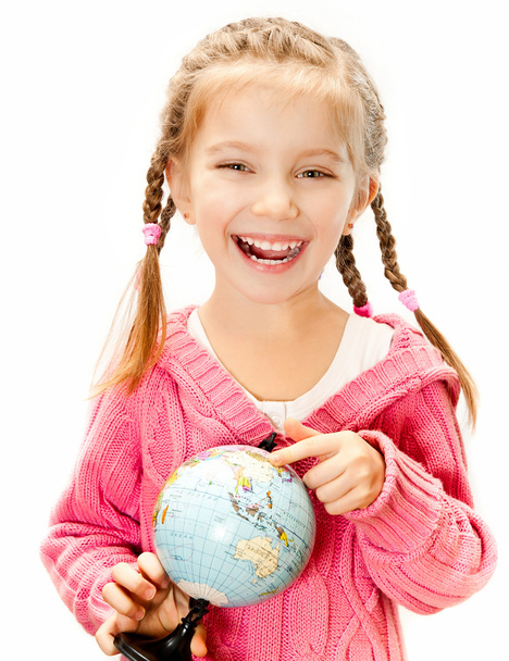 Girl with a globe of the world - Valokuva, kuva